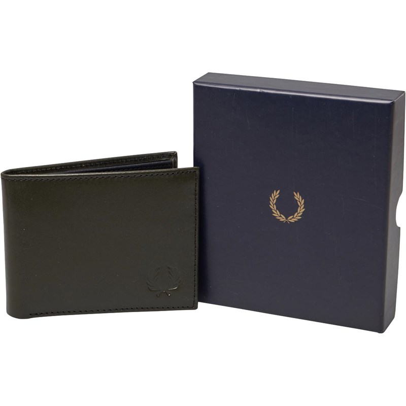 Fred Perry Mens Contrast Int Leather Billfold Wallet Olive