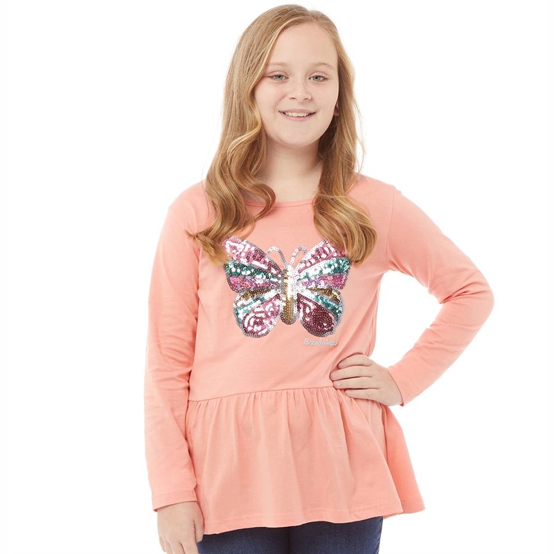 Buy Board Angels Girls Sequin Butterfly Long Sleeved Top Coral Pink