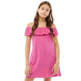 Board Angels Meisjes Broderie Anglaise Jurk Felroze board angels kopen in de aanbieding