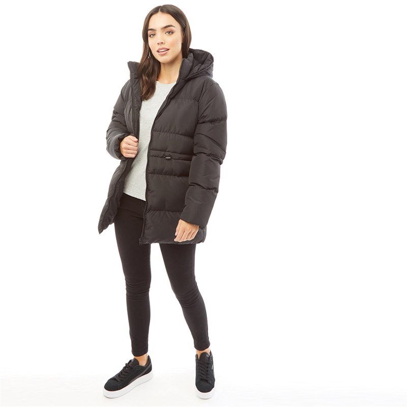 Board Angels Damer Mid Length Puffer Dynejakke Sort