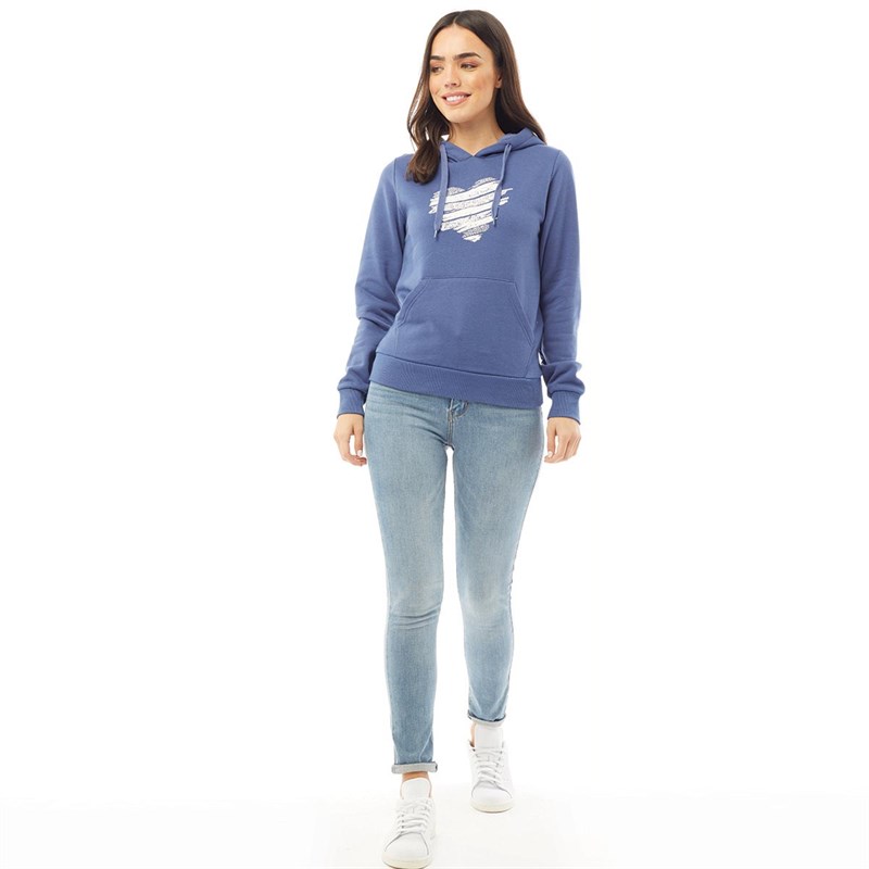 Board Angels Womens Heart Placement Print Hoodie Denim Blue