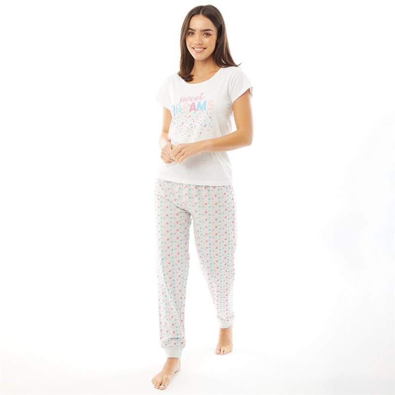 Board Angels Womens Pyjama Set White/Grey