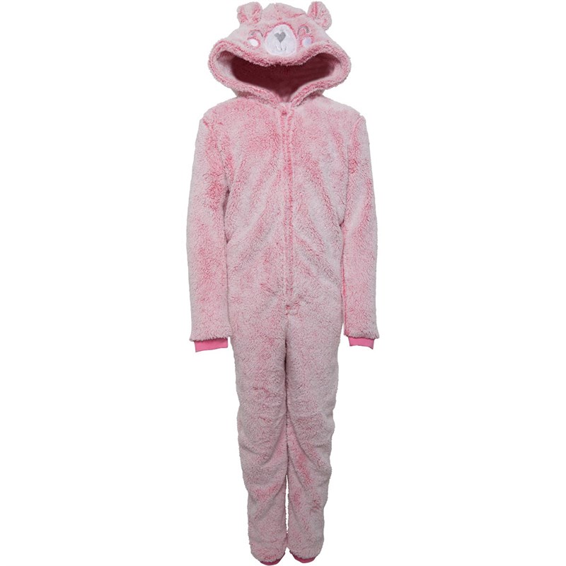 Board Angels Junior Wellsoft Bear Hooded Onesie Dusky Pink