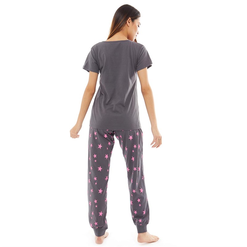 Board Angels Womens Star Pyjama Set Charcoal/Pink