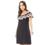 Board Angels Womens Chambray Frill Embroidered Dress Black