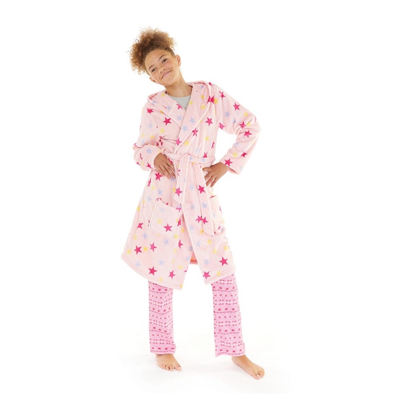 Board Angels Girls Star Print Wellsoft Hooded Robe Pink