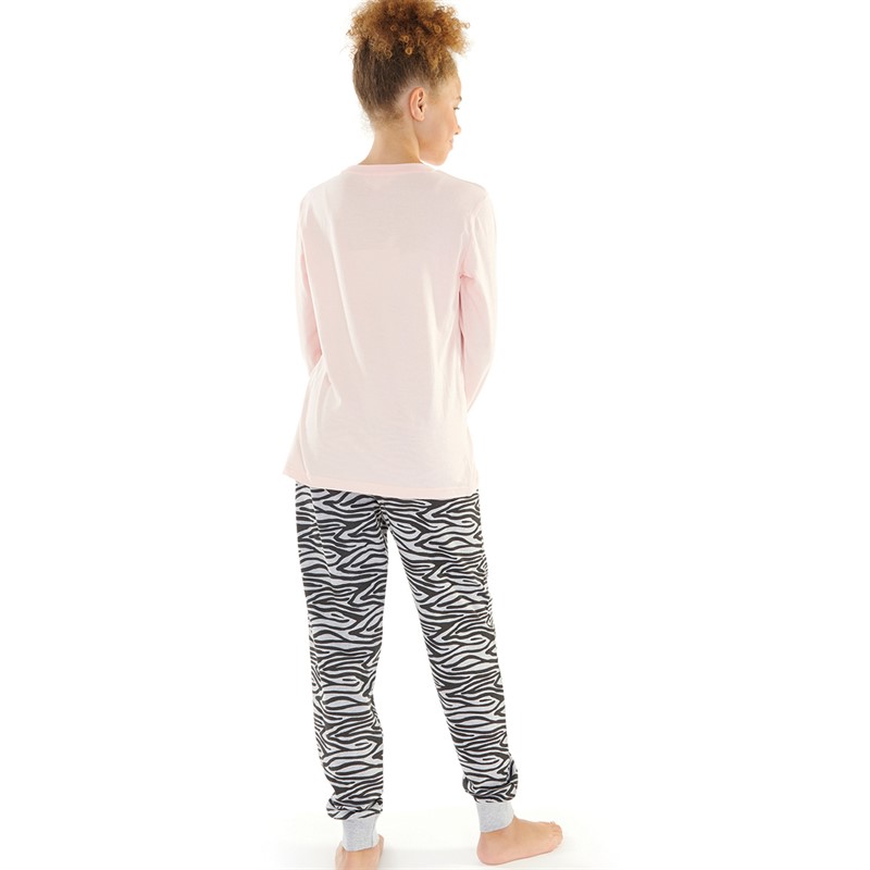 Board Angels Girls Long Sleeved Zebra Pyjama Set Pink