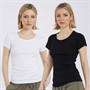Board Angels Womens Two Pack Scoop Neck Ribbed T-Shirts Black/White