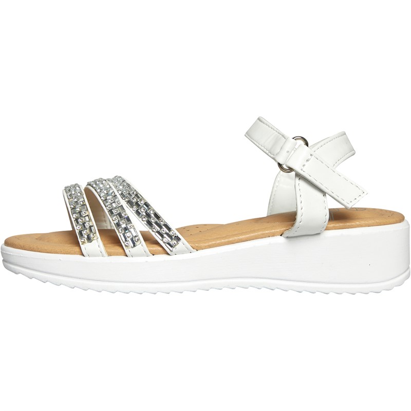 Board Angels Junior Girls Diamante Trim Sandals White