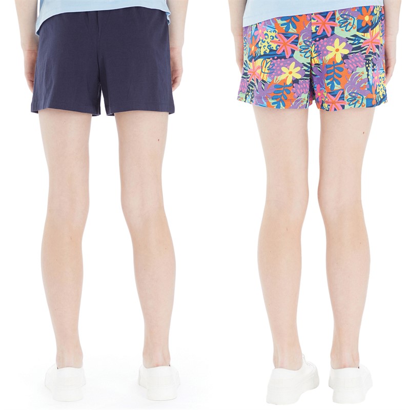 Board Angels Girls Two Pack Jersey Shorts Navy/Print