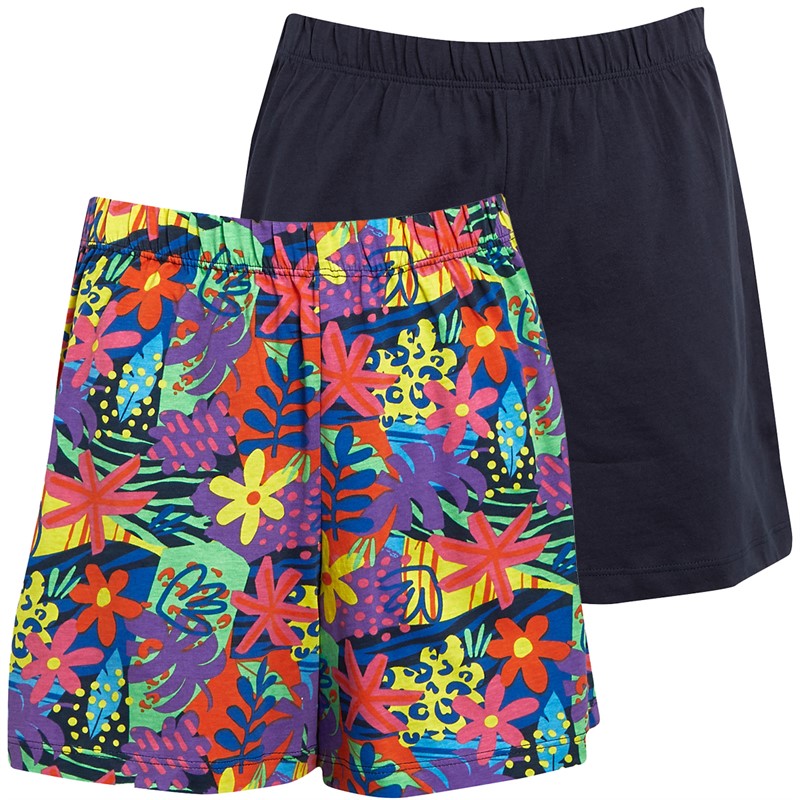 Board Angels Girls Two Pack Jersey Shorts Navy/Print