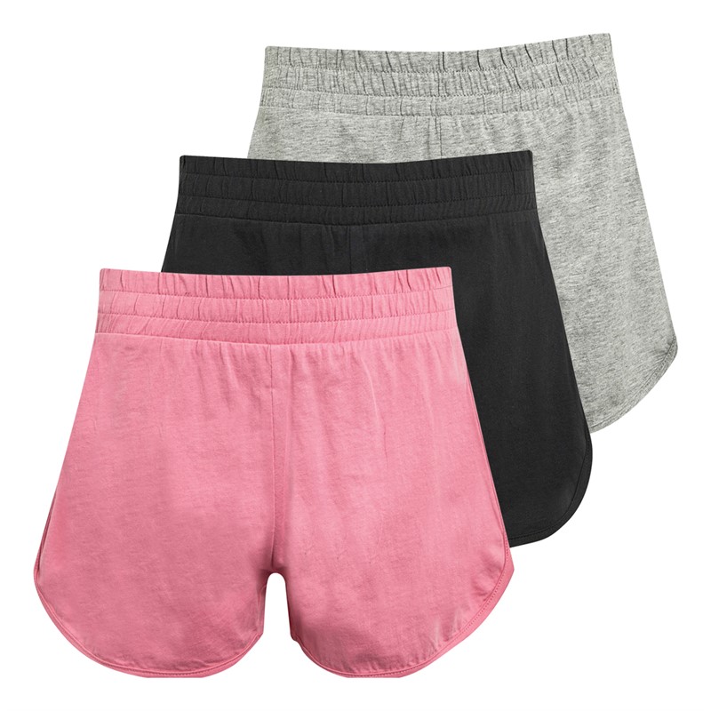 Board Angels Girls Three Pack Runner Shorts Pink/Grey Marl/Black