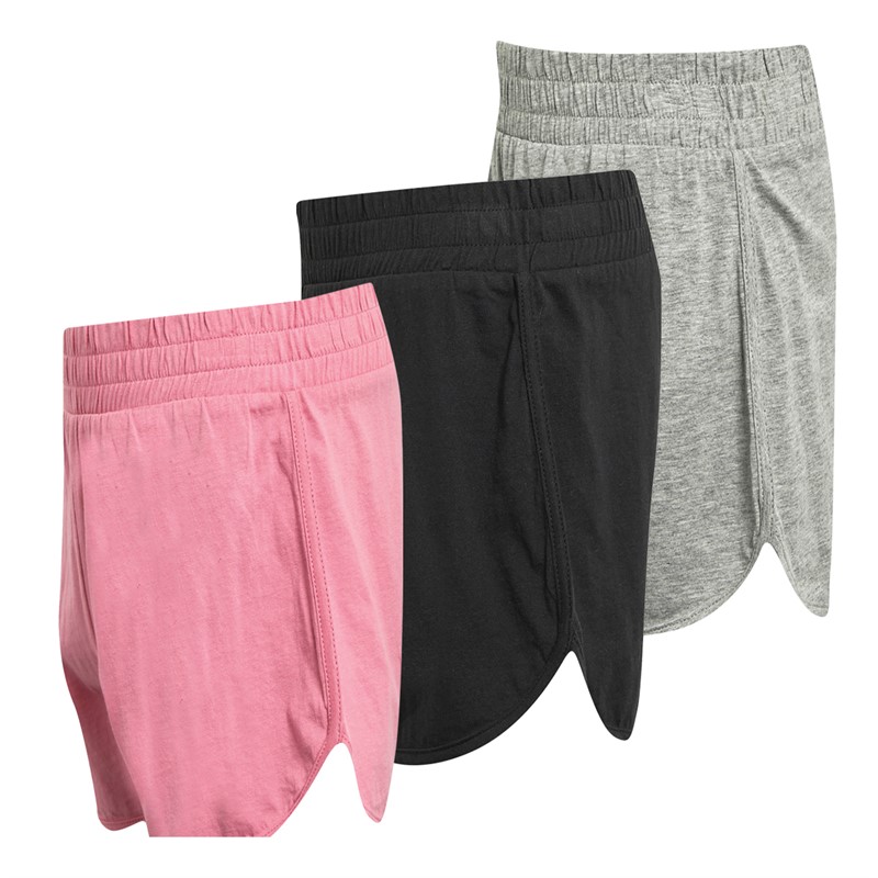 Board Angels Girls Three Pack Runner Shorts Pink/Grey Marl/Black