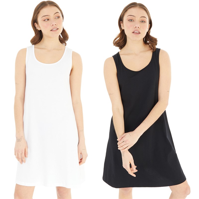 Board Angels Womens Two Pack Swing Dresses White/Black Plain