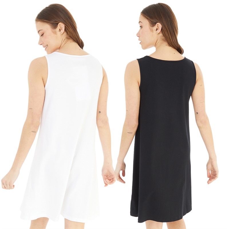 Board Angels Womens Two Pack Swing Dresses White/Black Plain