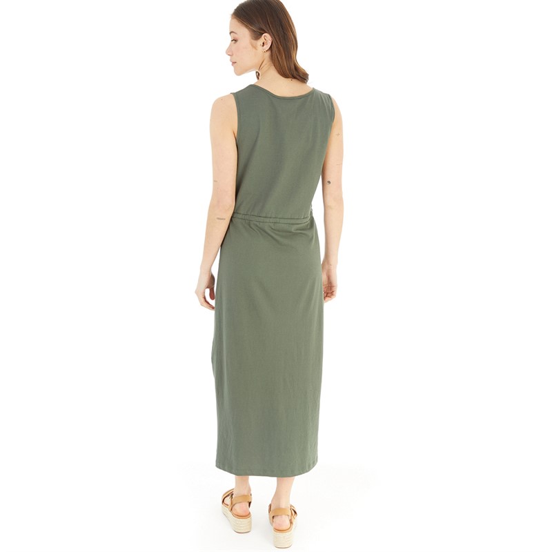 Board Angels Womens Midi Draw Waist Dress Khaki