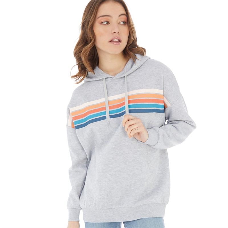 Board Angels Womens Chest Stripe Hoodie Grey Marl