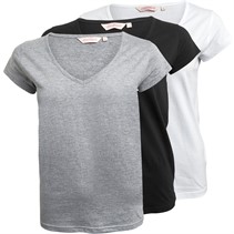 Board Angels Womens Three Pack V Neck T-Shirts Black/Grey Marl/White