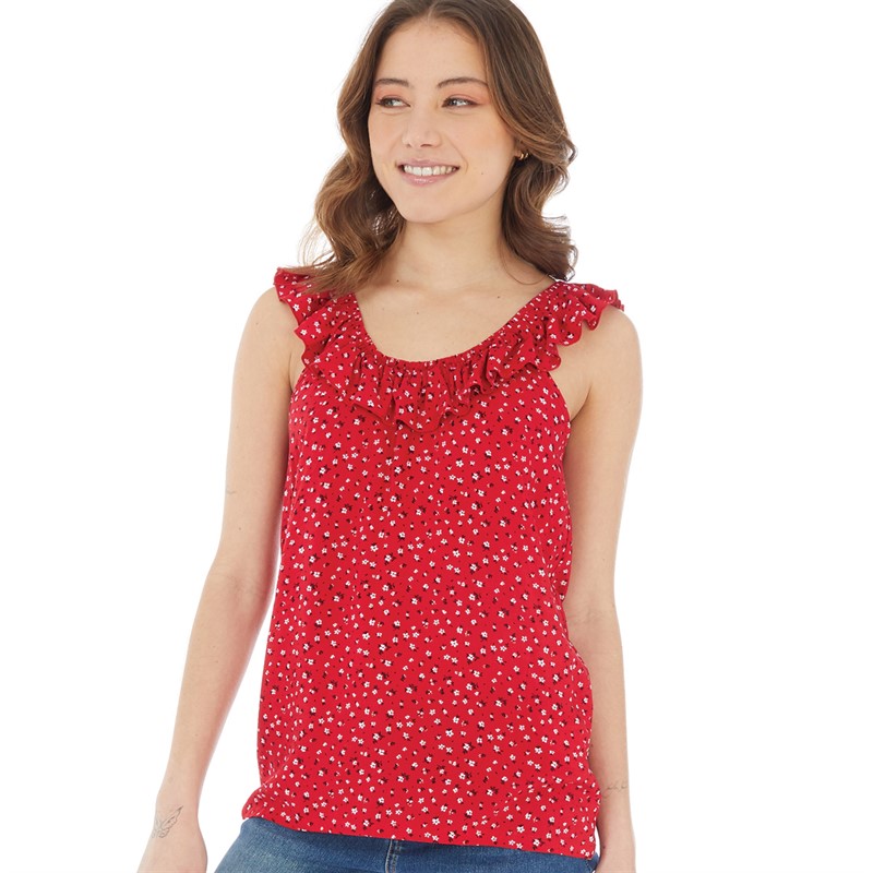 Board Angels Womens Ruffle Cami Vest Red Print