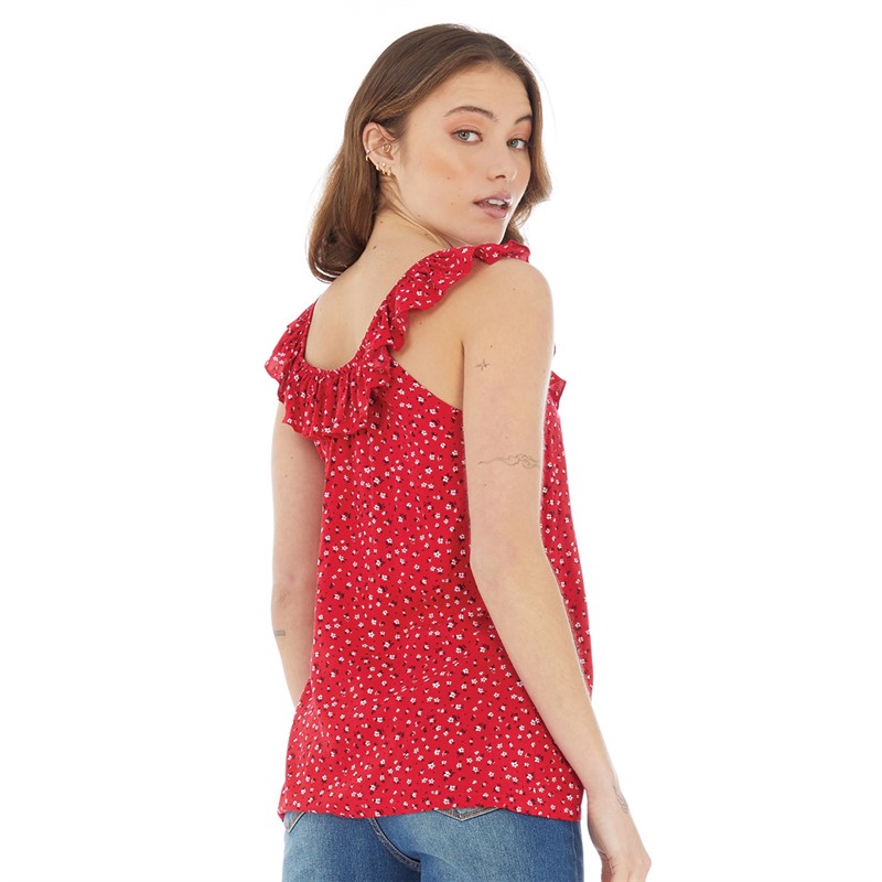 Board Angels Womens Ruffle Cami Vest Red Print