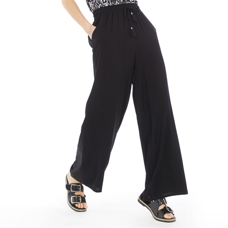 Board Angels Womens Viscose Wide Leg Trousers Black