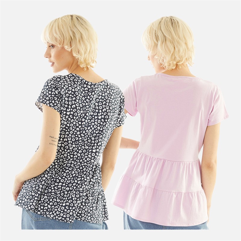 Board Angels Womens Two Pack Short Sleeve Tier Tops Leopard/Lilac