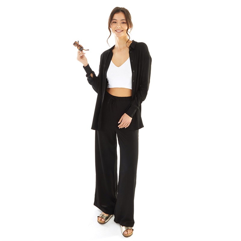 Board Angels Womens Co-Ord Long Shirt And Trousers Set Black