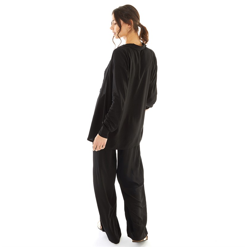 Board Angels Womens Co-Ord Long Shirt And Trousers Set Black