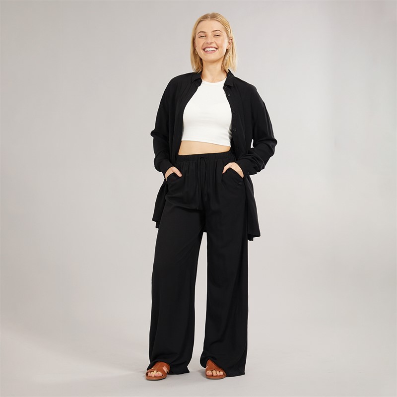 Board Angels Womens Co-Ord Long Shirt And Trousers Set Black