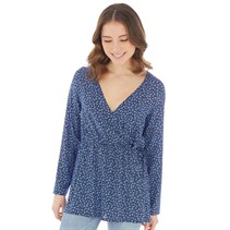 Board Angels Womens Mock Wrap Top Multi Blue