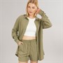 Board Angels Womens Co-Ord Long Shirt And Shorts Set Khaki