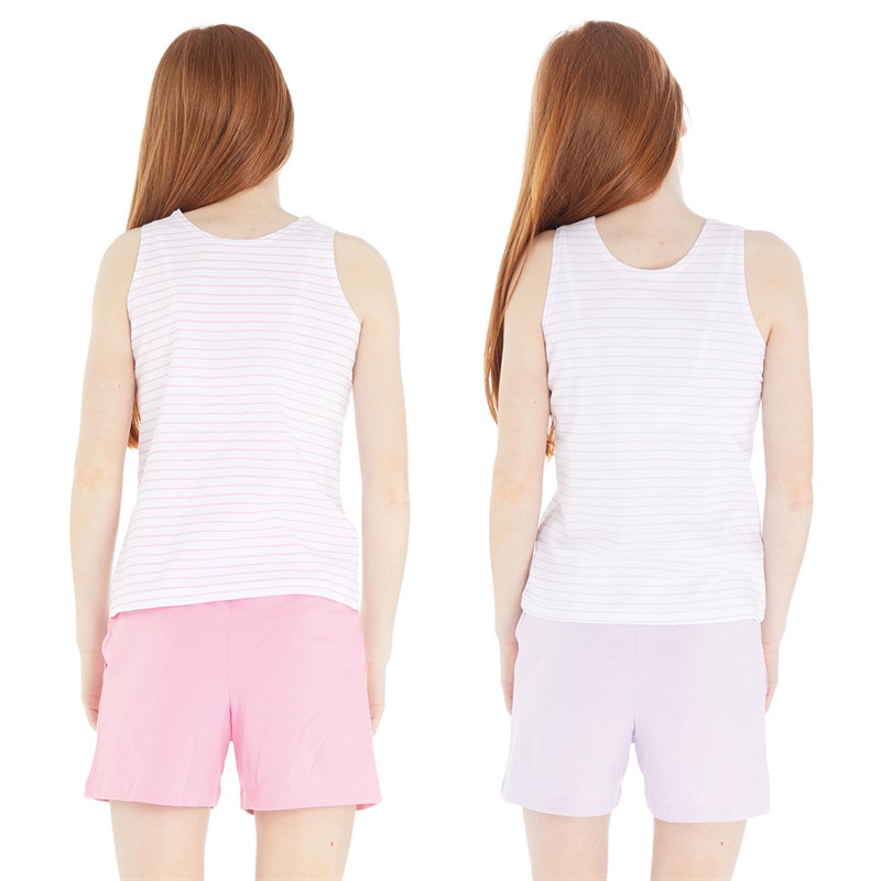 Board Angels Girls Two Pack Stripe Vests And Shorts Set Pink/Lilac