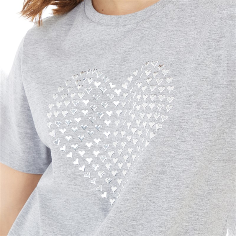 Board Angels Womens Heart T-Shirt Grey Marl