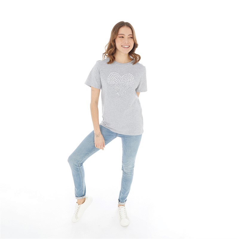 Board Angels Womens Heart T-Shirt Grey Marl