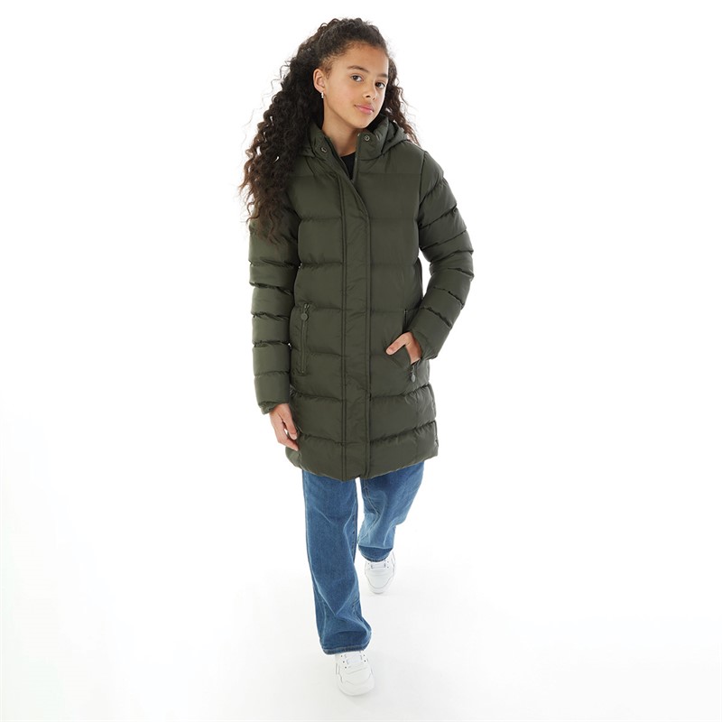 Board Angels Girls Long Puffer Jacket Khaki