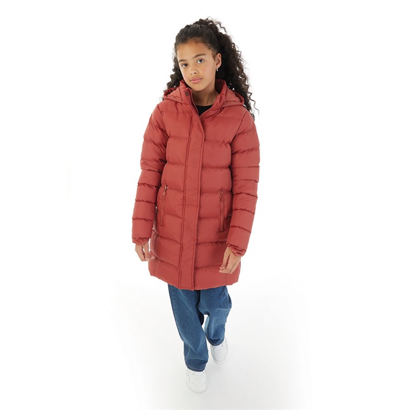 Board Angels Girls Long Puffer Jacket Rust