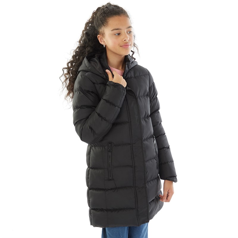 Board Angels Girls Long Puffer Jacket Black