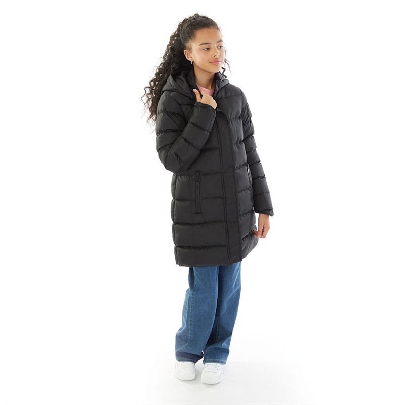 Board Angels Girls Long Puffer Jacket Black