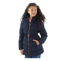 Board Angels Girls Belted Jacket With Faux Fur Hood Navy