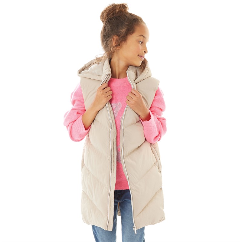 Board Angels Girls Longline Hooded Gilet Ecru