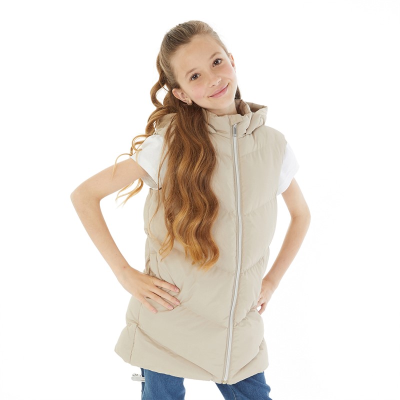 Board Angels Girls Longline Hooded Gilet Ecru