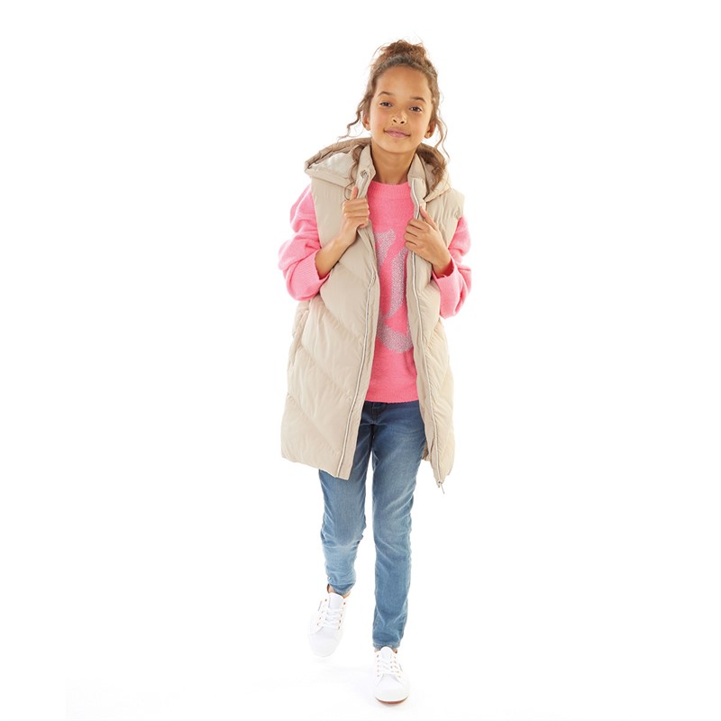 Board Angels Girls Longline Hooded Gilet Ecru