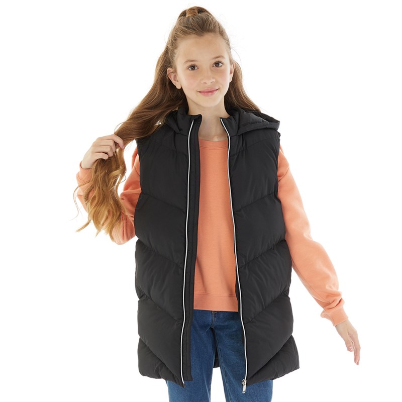 Board Angels Girls Longline Hooded Gilet Black