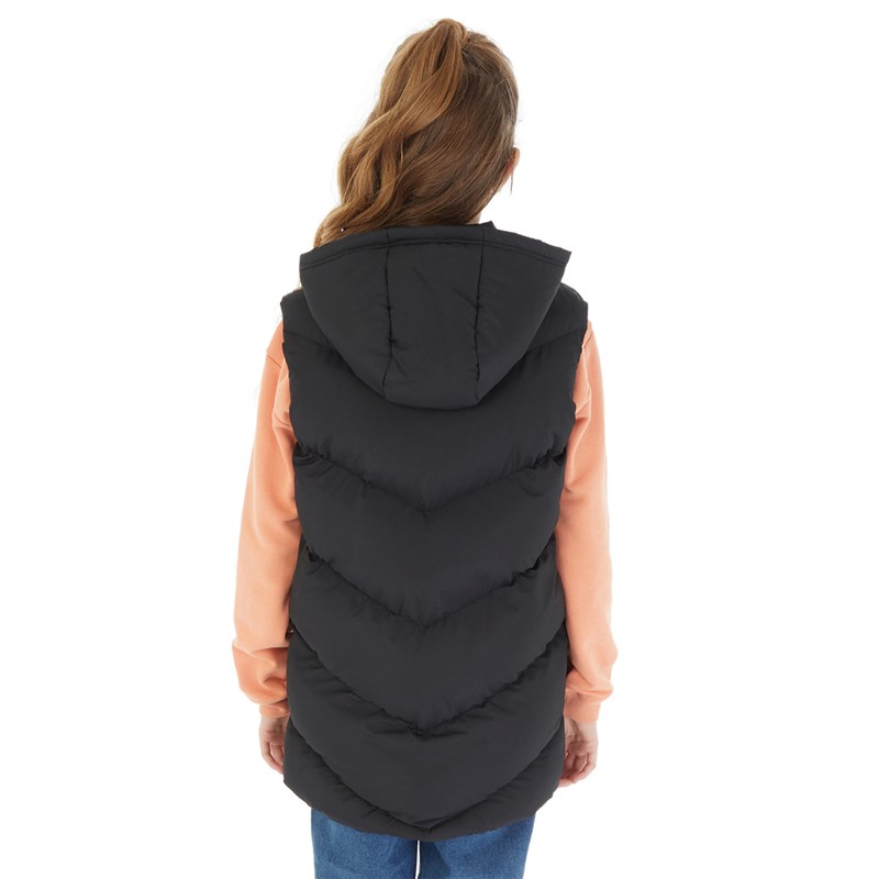 Board Angels Girls Longline Hooded Gilet Black