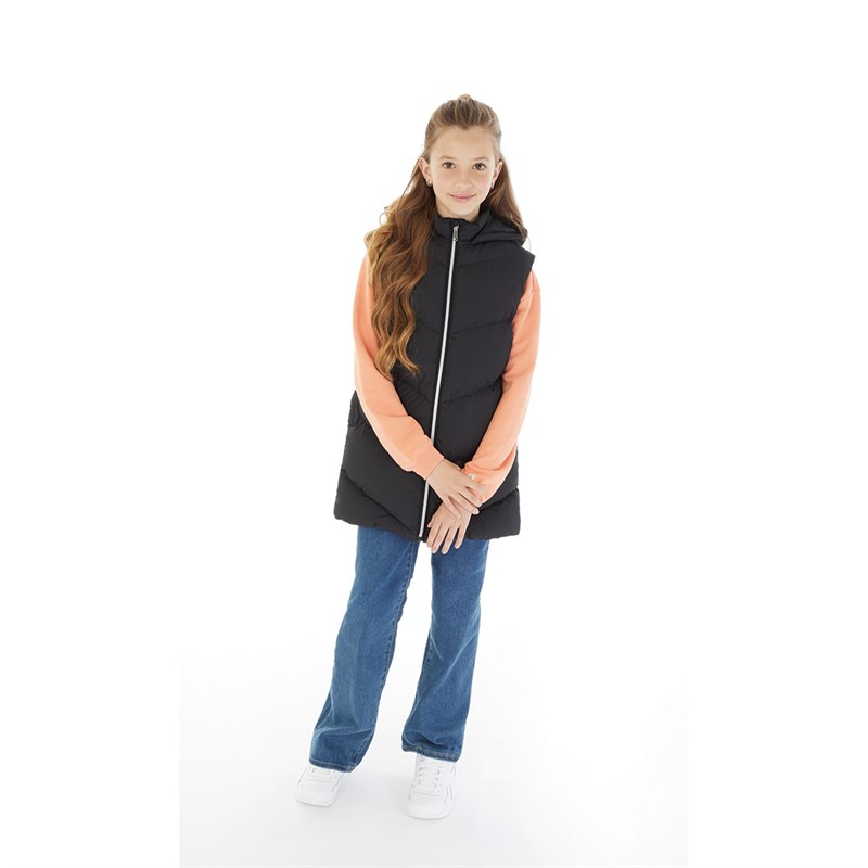 Board Angels Girls Longline Hooded Gilet Black