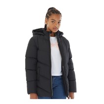 Board Angels Girls Chevron Puffer Jacket With Faux Fur Lined Hood Black