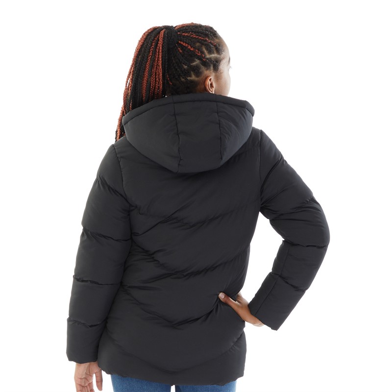 Board Angels Girls Chevron Puffer Jacket With Faux Fur Lined Hood Black