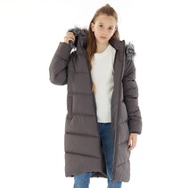 Board Angels Girls Long Puffer Jacket With Faux Fur Hood Dark Charcoal