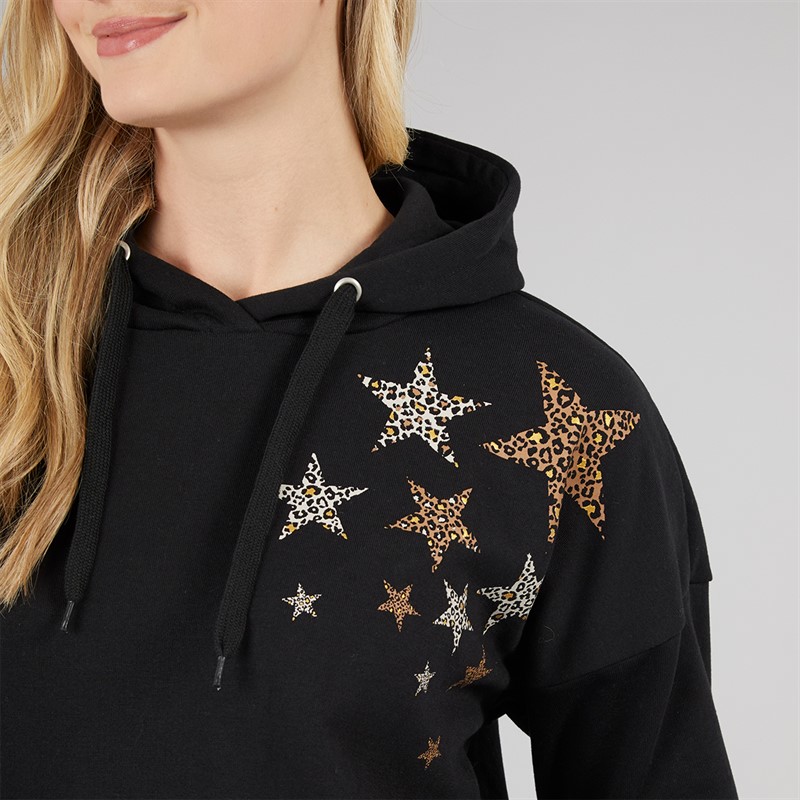 Board Angels Womens Star Print Hoodie Black