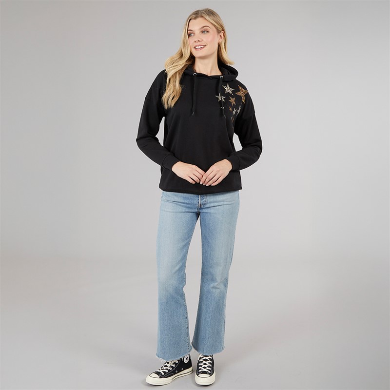 Board Angels Womens Star Print Hoodie Black